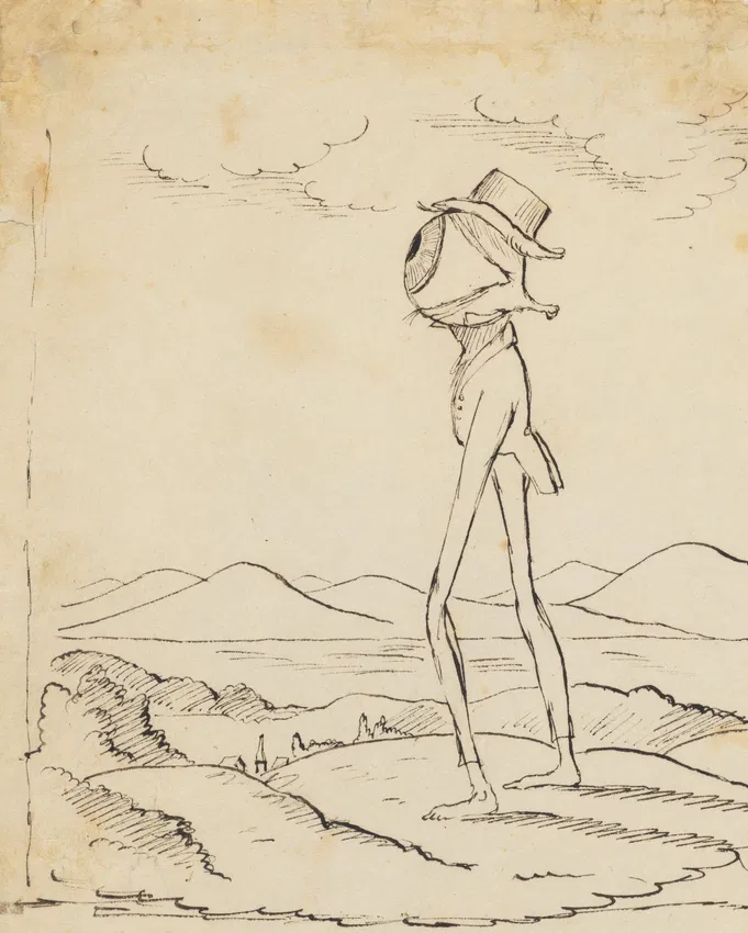 Christopher Pearse Cranch, illustration to Emerson's Nature captioned “Standing on the bare ground, - my head bathed by the blithe air, & uplifted into infinite space, - all mean egotism vanished. I become a Transparent Eyeball”, ca. 1837–39